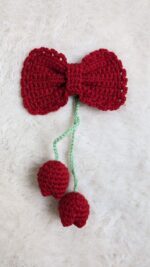 Red Tulip Crochet Hair Bow | Handmade Floral Clip - Image 2
