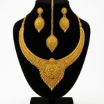 Traditional Gold Plated Temple Jewelry Set for Women (Necklace, Earrings & Maang Tikka)