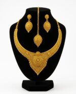 Traditional Gold Plated Temple Jewelry Set for Women (Necklace, Earrings & Maang Tikka)