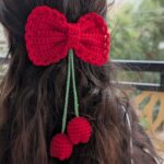 Red Tulip Crochet Hair Bow | Handmade Floral Clip